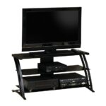 Modern Black TV Stand with Glass Shelves and Cord Access 9 Modern Black TV Stand with Glass Shelves and Cord Access