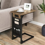 Rustic Brown C Shaped End Table with Charging Station (Set of 2)