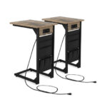 Rustic Brown C Shaped End Table with Charging Station (Set of 2)