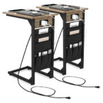 Rustic Brown C Shaped End Table with Charging Station (Set of 2)