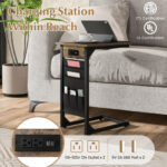 Rustic Brown C Shaped End Table with Charging Station (Set of 2)