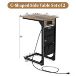 Rustic Brown C Shaped End Table with Charging Station (Set of 2)