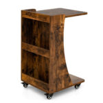 Rolling C Shaped End Table with Storage and Wheels