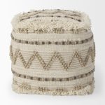 Caela Beige/Brown Wool, Cotton and Felt Popcorn Stitch Square Pouf