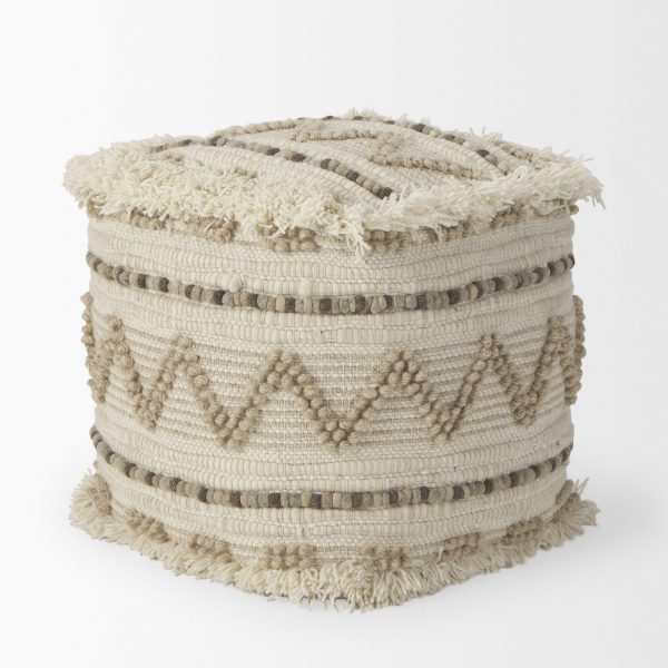 Caela BeigeBrown Wool Cotton and Felt Popcorn Stitch Square Pouf 3