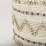 Caela Beige/Brown Wool, Cotton and Felt Popcorn Stitch Square Pouf