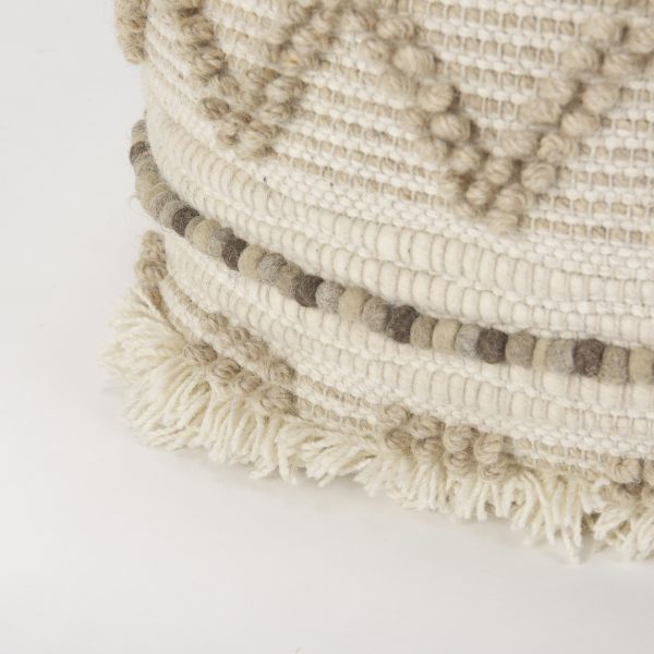 Caela BeigeBrown Wool Cotton and Felt Popcorn Stitch Square Pouf 6