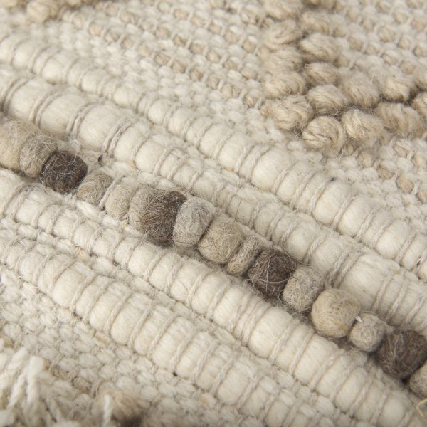 Caela BeigeBrown Wool Cotton and Felt Popcorn Stitch Square Pouf 7