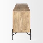 Cairo 78x19 Brown Solid Wood Black Metal Base 4 Door Cabinet Sideboard