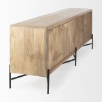 Cairo 78x19 Brown Solid Wood Black Metal Base 4 Door Cabinet Sideboard