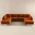 Orange Velvet Mid-Century Modern Corner Sectional Sofa