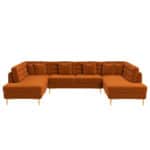 Orange Velvet Mid-Century Modern Corner Sectional Sofa