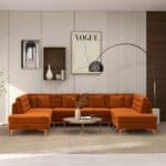 Orange Velvet Mid-Century Modern Corner Sectional Sofa