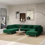 Green Velvet Mid-Century Modern Corner Sectional Sofa with Chaise