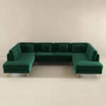 Green Velvet Mid-Century Modern Corner Sectional Sofa with Chaise