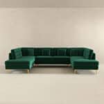 Green Velvet Mid-Century Modern Corner Sectional Sofa with Chaise