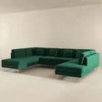 Green Velvet Mid-Century Modern Corner Sectional Sofa with Chaise
