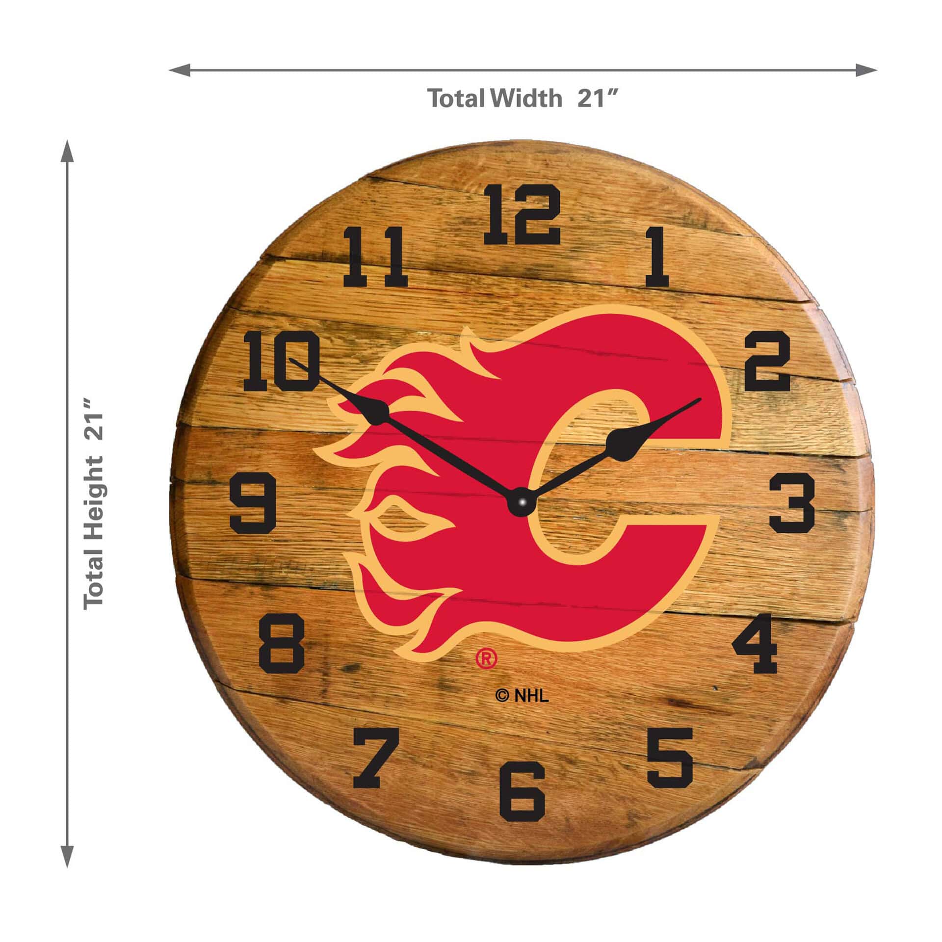 Calgary Flames Oak Barrel Clock 3 Calgary Flames Oak Barrel Clock - Image 3