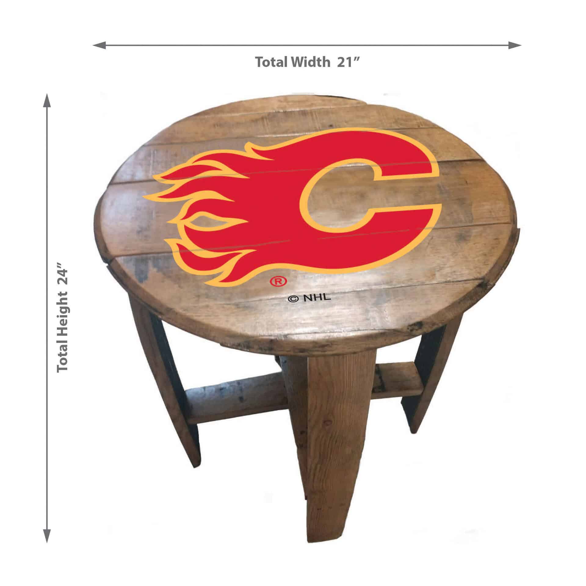 Calgary Flames Oak Barrel Table 3 Calgary Flames Oak Barrel Table - Image 3