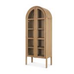 Callum Light Brown Elm Wood w/ Glass Doors Arched Curio Cabinet