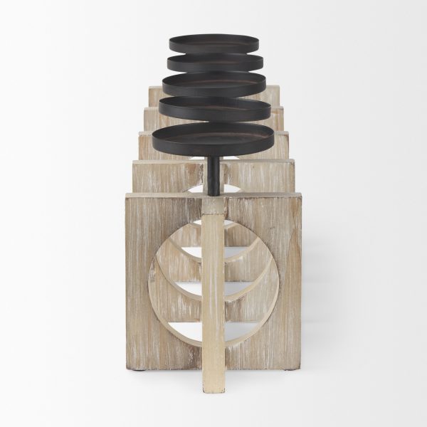 Cambie 29.0L x 6.0W x 9.0H Natural Wood WBlack Metal Candle Holders 2
