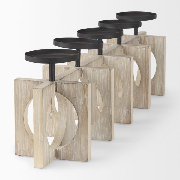Cambie 29.0L x 6.0W x 9.0H Natural Wood WBlack Metal Candle Holders 3