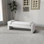 Modern White Boucle Bench with Japandi Mid-Century Design 9 Modern White Boucle Bench with Japandi Mid-Century Design