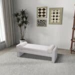 Modern White Boucle Bench with Japandi Mid-Century Design 8 Modern White Boucle Bench with Japandi Mid-Century Design