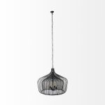 Camila (40"x31") Black Metal Mesh-Style Four Bulb Chandelier