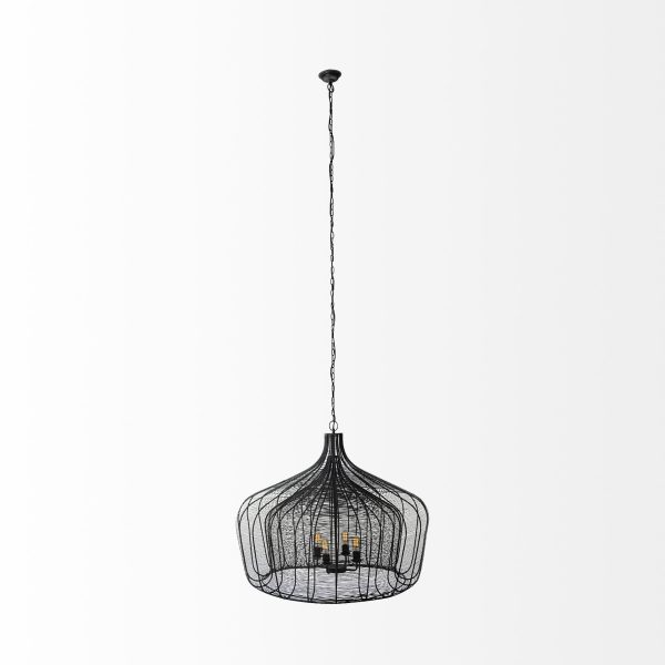 Camila 40x31 Black Metal Mesh Style Four Bulb Chandelier 2
