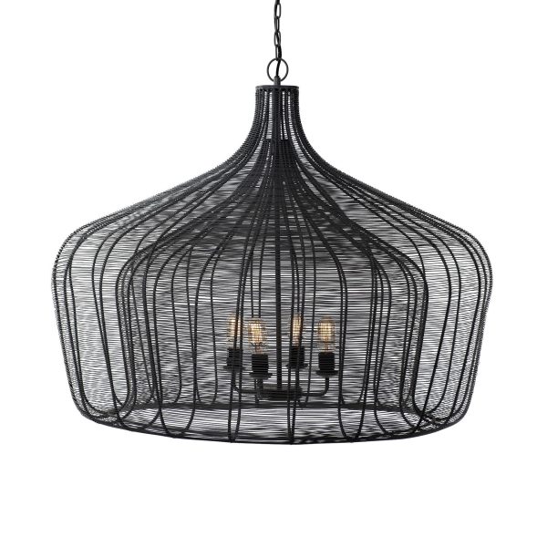 Camila 40x31 Black Metal Mesh Style Four Bulb Chandelier