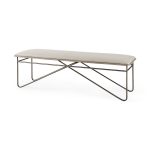 Camille 55.5L x 16.0W x 17.0H Cream Fabric Seat W/ Metal Frame Bench
