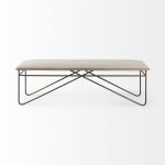 Camille 55.5L x 16.0W x 17.0H Cream Fabric Seat W/ Metal Frame Bench