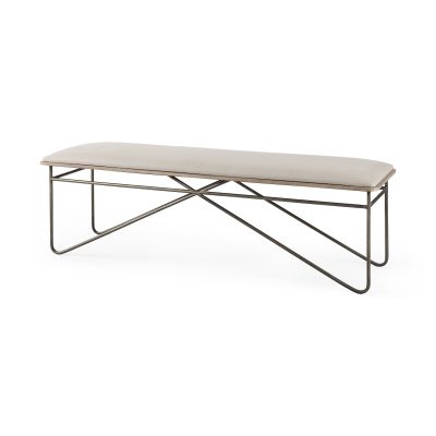 Camille 55.5L x 16.0W x 17.0H Cream Fabric Seat W/ Metal Frame Bench