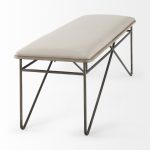 Camille 55.5L x 16.0W x 17.0H Cream Fabric Seat W/ Metal Frame Bench