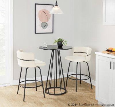 Canary Contemporary Black Counter Table with Round Wood Top