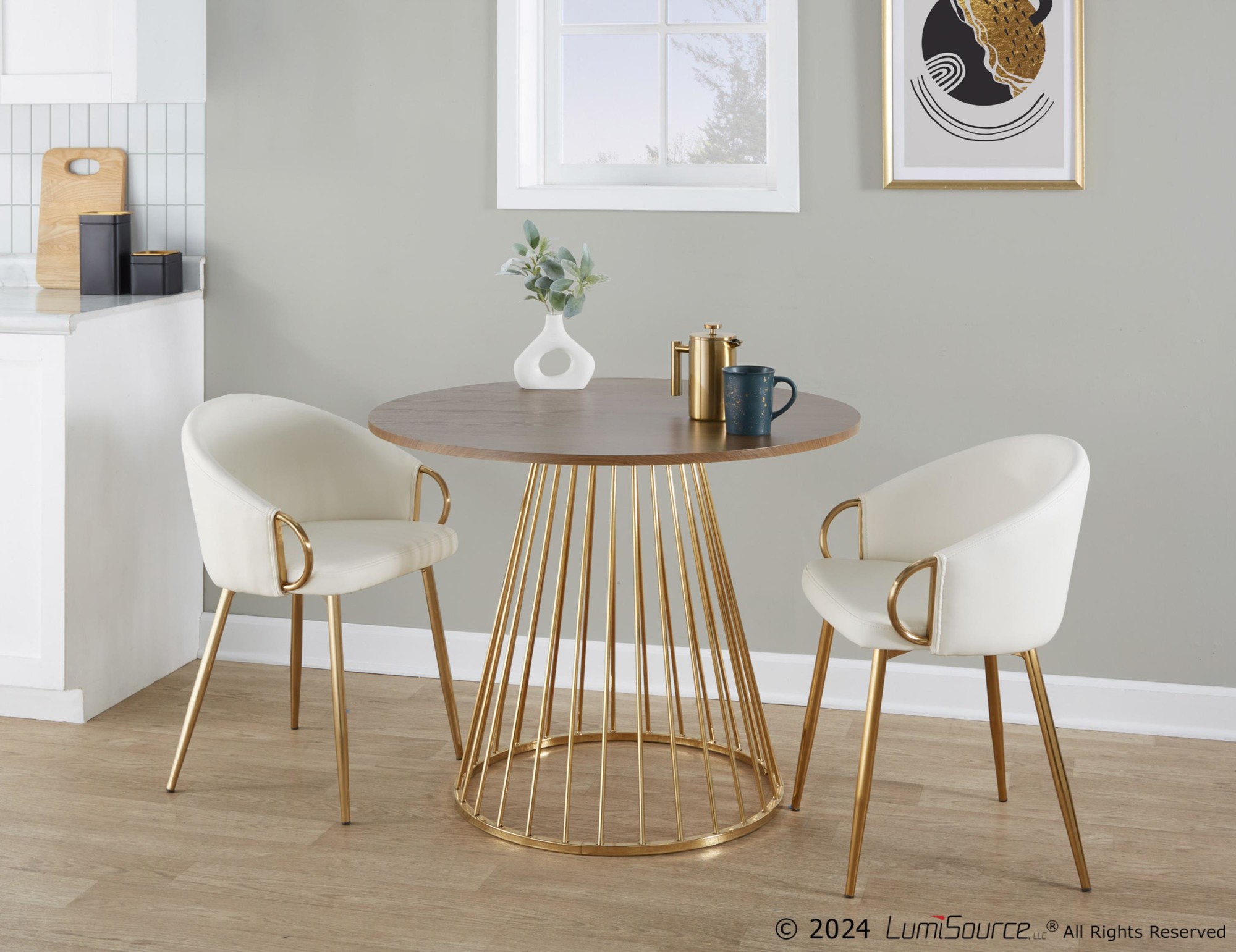Canary Contemporary Gold and Walnut Round Dining Table 2 Canary Contemporary Gold and Walnut Round Dining Table - Image 2