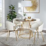 Canary Contemporary Gold and Walnut Round Dining Table 7 Canary Contemporary Gold and Walnut Round Dining Table