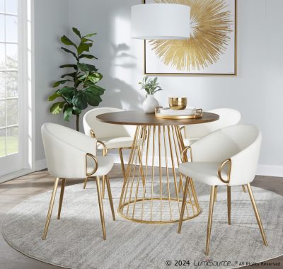 Canary Contemporary Gold and Walnut Round Dining Table