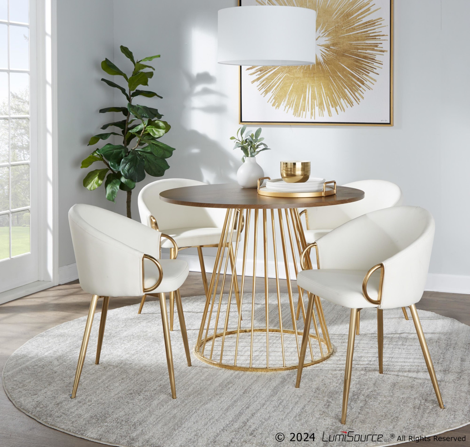 Canary Contemporary Gold and Walnut Round Dining Table 1 Canary Contemporary Gold and Walnut Round Dining Table