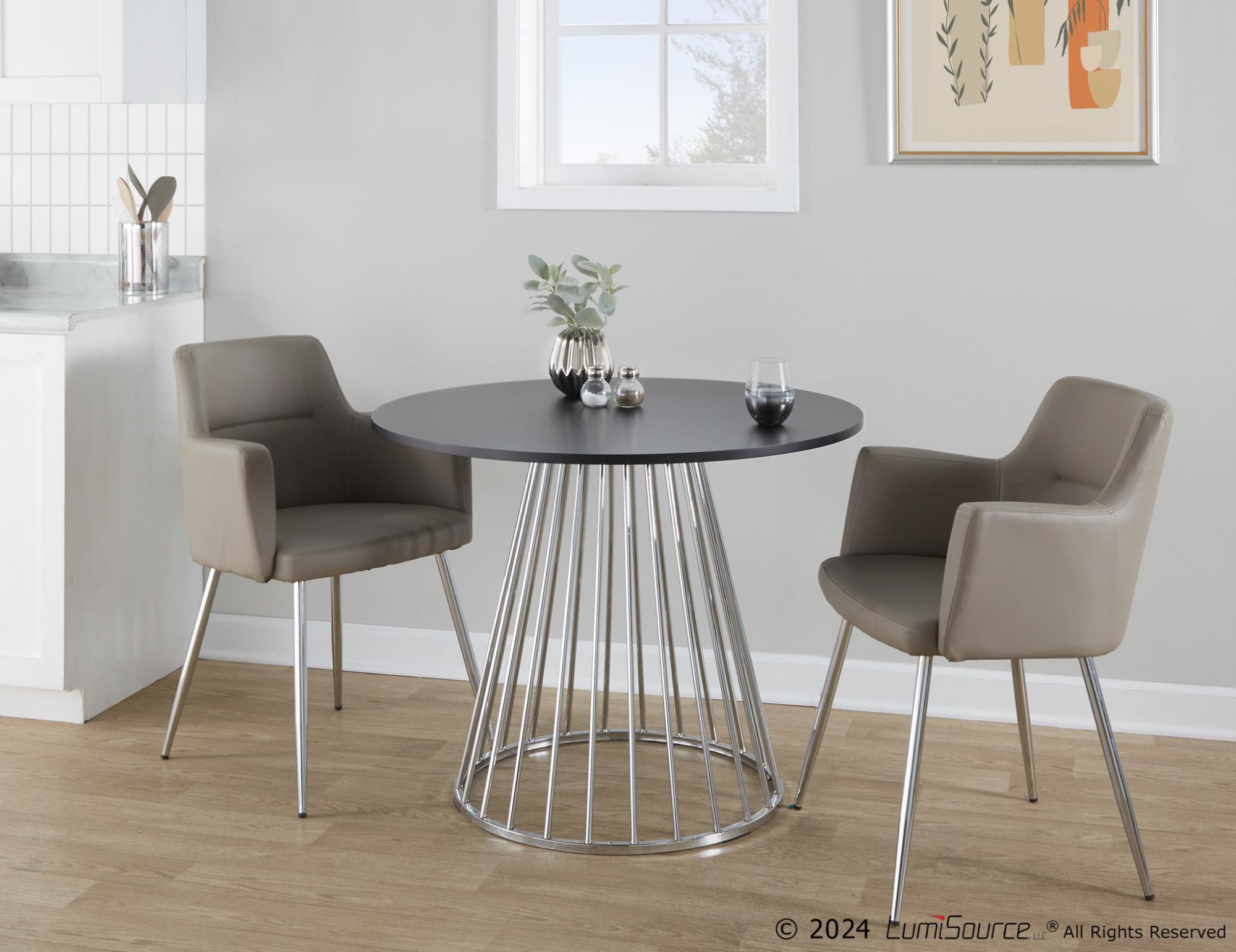 Canary Contemporary Round Dining Table Silver and Black 1 Canary Contemporary Round Dining Table Silver and Black