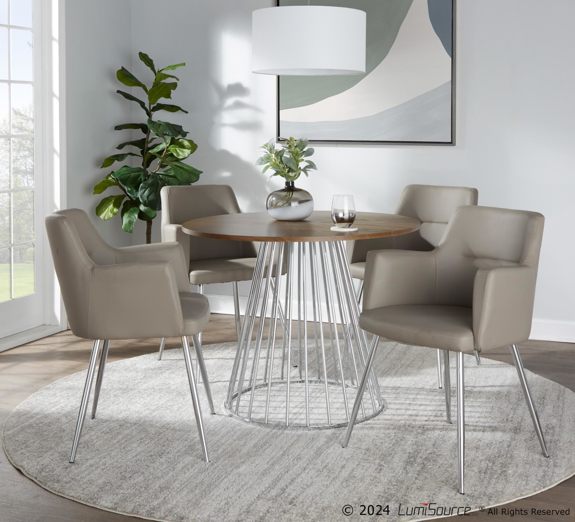 Canary Contemporary Silver and Walnut Round Dining Table 2 Canary Contemporary Silver and Walnut Round Dining Table - Image 2