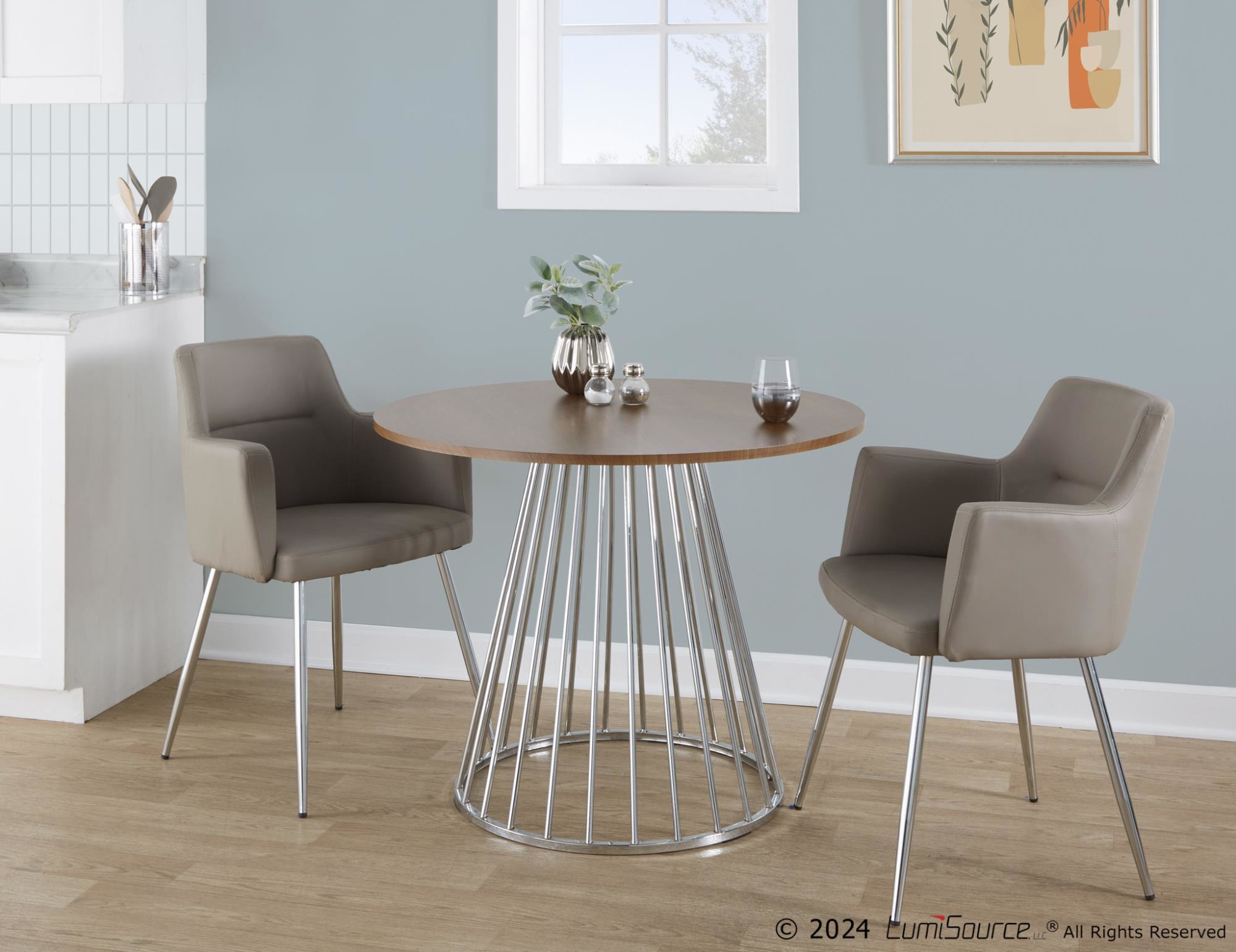 Canary Contemporary Silver and Walnut Round Dining Table 1 Canary Contemporary Silver and Walnut Round Dining Table