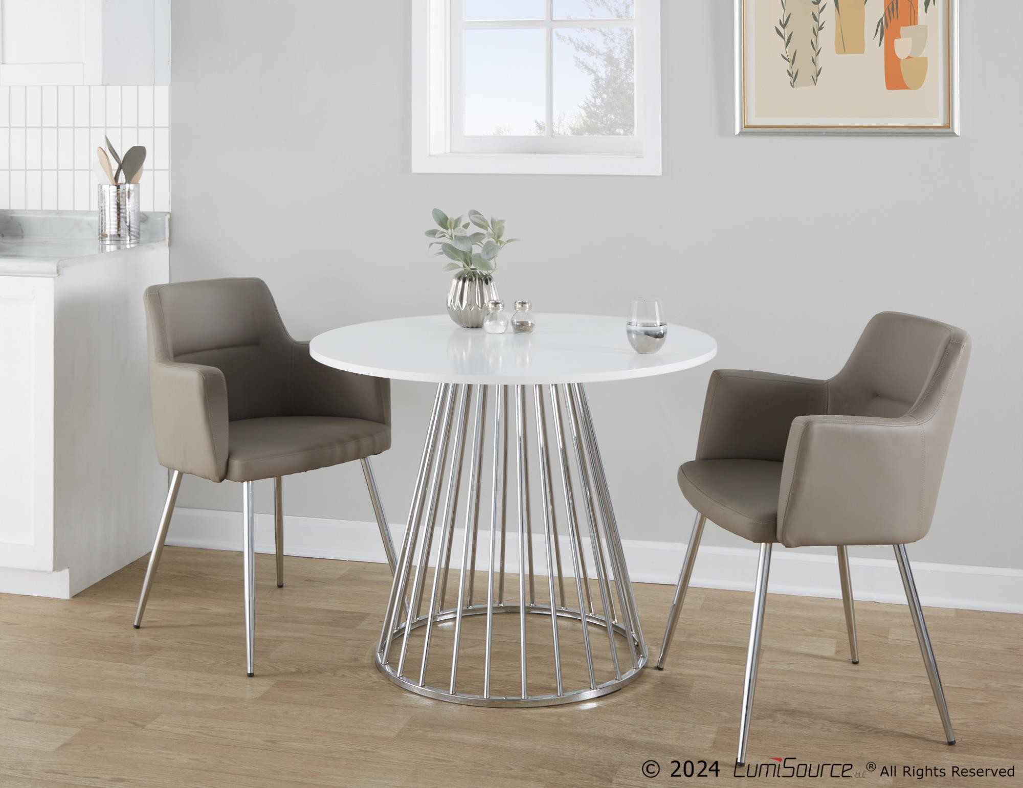Canary Contemporary Silver and White Round Dining Table 2 Canary Contemporary Silver and White Round Dining Table - Image 2