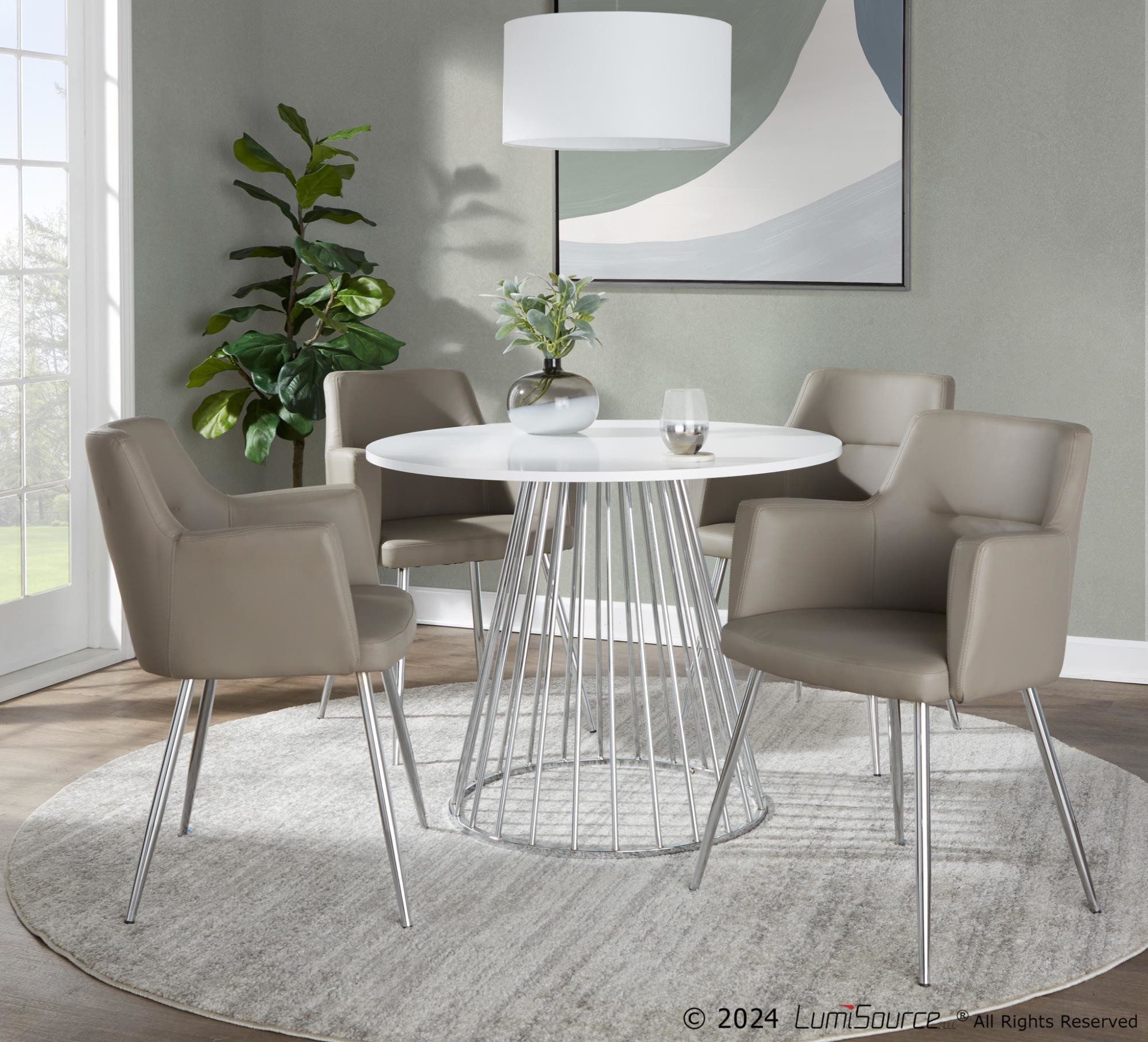 Canary Contemporary Silver and White Round Dining Table 1 Canary Contemporary Silver and White Round Dining Table