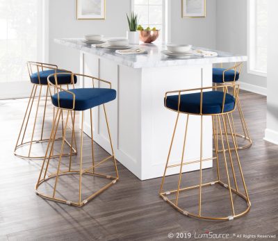 Canary Gold Blue Velvet Contemporary Counter Stools (Set of 2)