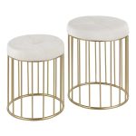 Canary Gold Metal Cream Velvet Contemporary Nesting Ottomans 9 Canary Gold Metal Cream Velvet Contemporary Nesting Ottomans