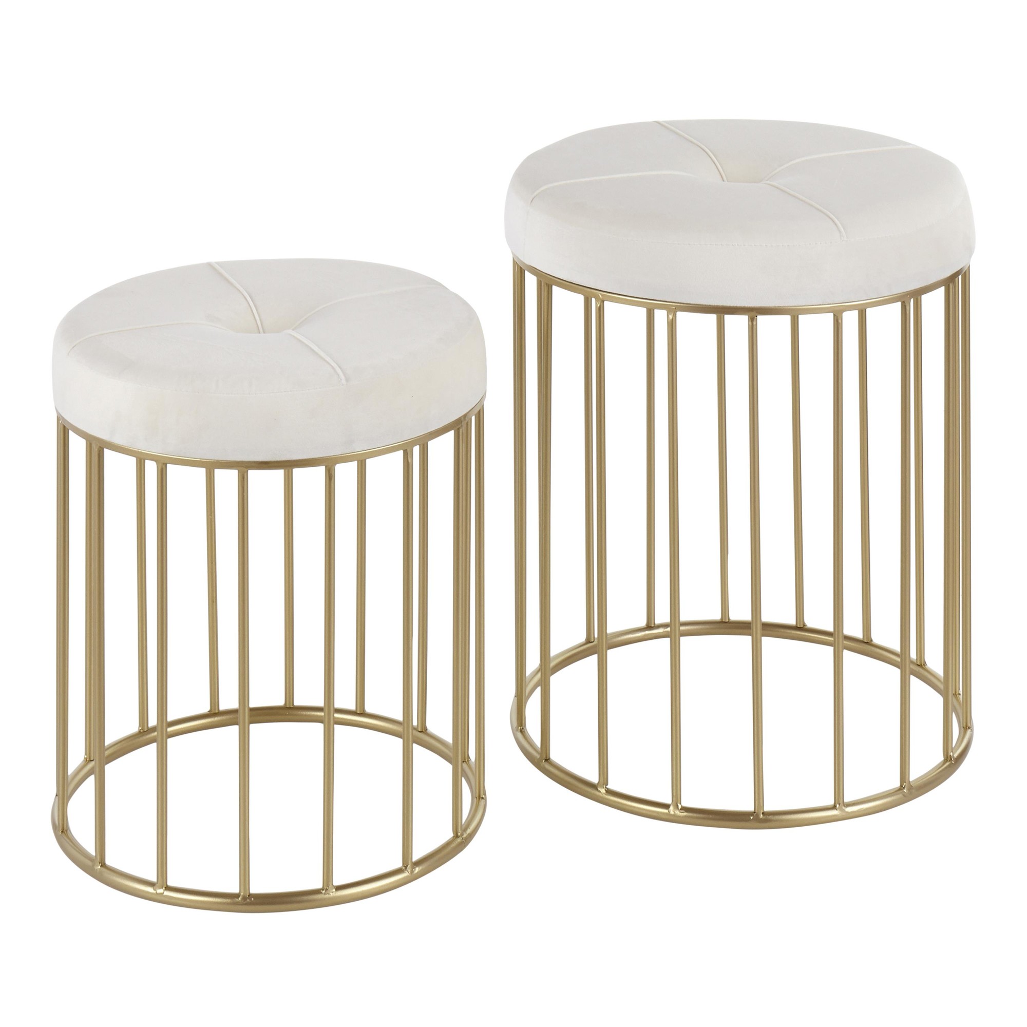 Canary Gold Metal Cream Velvet Contemporary Nesting Ottomans 3 Canary Gold Metal Cream Velvet Contemporary Nesting Ottomans - Image 3