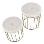 Canary Gold Metal Cream Velvet Contemporary Nesting Ottomans 10 Canary Gold Metal Cream Velvet Contemporary Nesting Ottomans