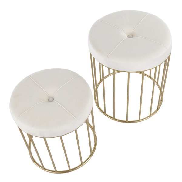 Canary Gold Metal Cream Velvet Contemporary Nesting Ottomans 3